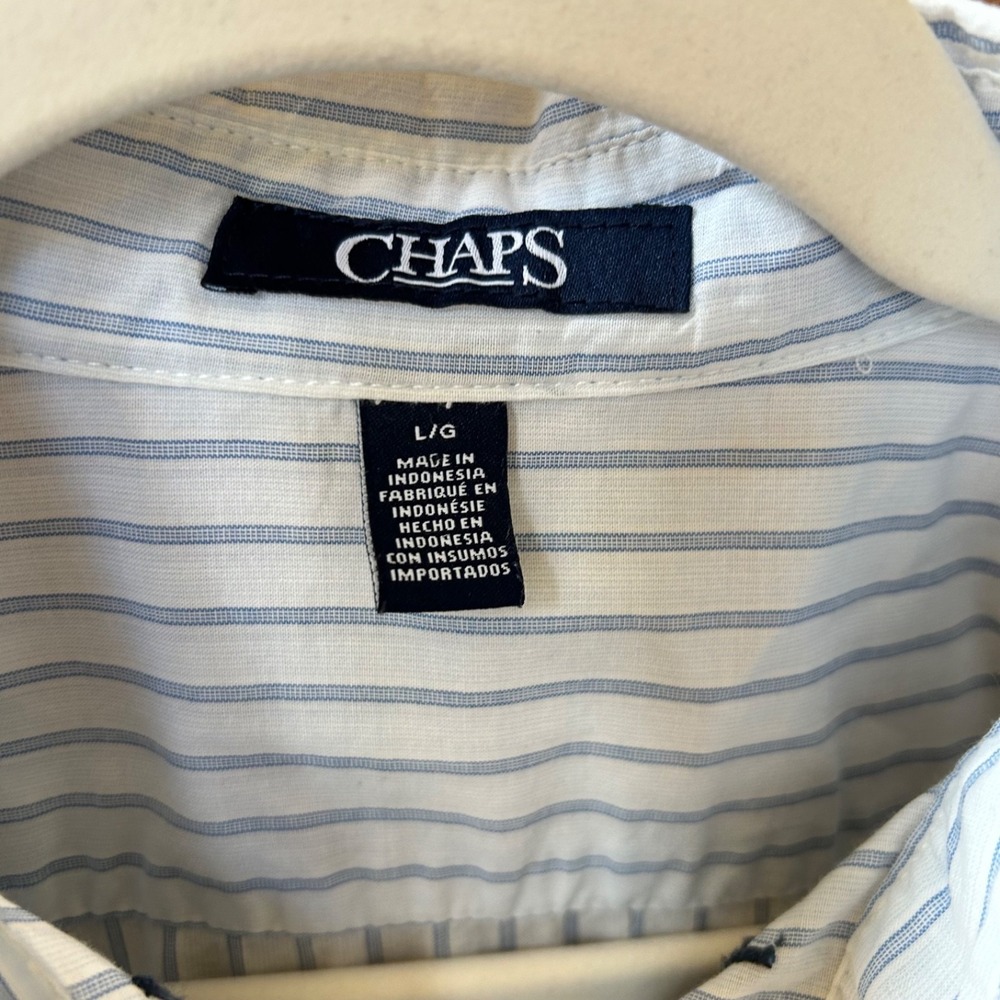 Chaps Top Button Up Aztec Pinstripe Blue White 100% Cotton Women Large - Picture 2 of 7